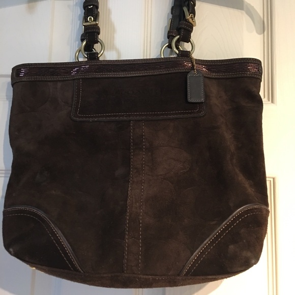 Coach medium tote bag, brown suede & beading - Picture 6 of 8